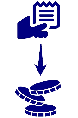 Hand holding tocket Down Arrow pointing Coins